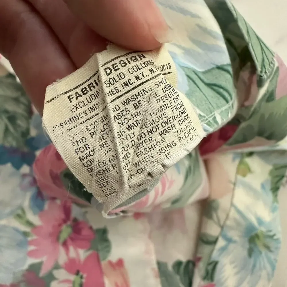 Vintage 90s King Size Pillowcases Set of 2 Green Pink Floral Cotton Poly Cottage